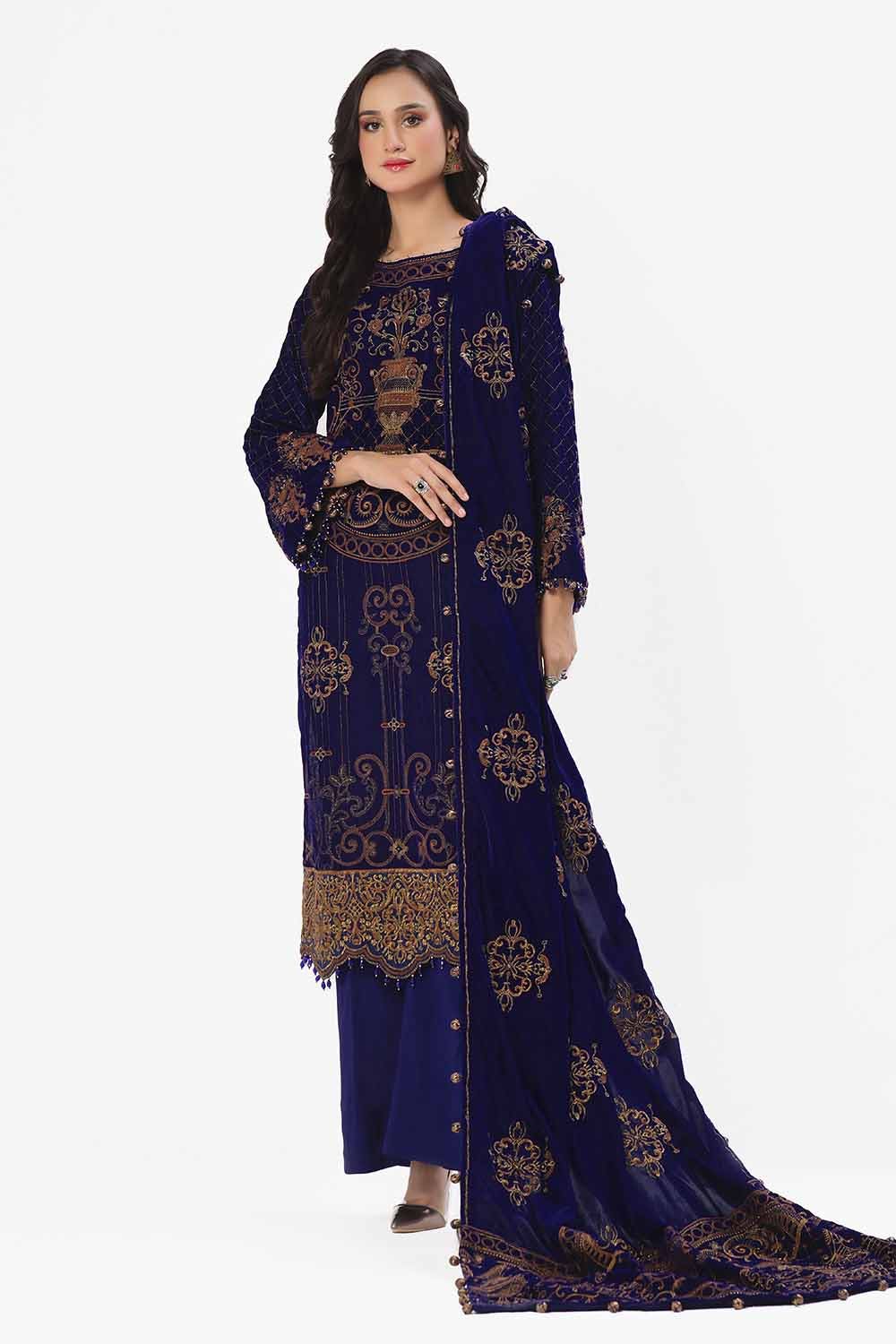 Gul Ahmed | Winter Collection 24 | Velvet Dupatta WV-42001 by Gul Ahmed - Designer Dress - Type: Ladies Clothes - Available at Libayah - 100% Original