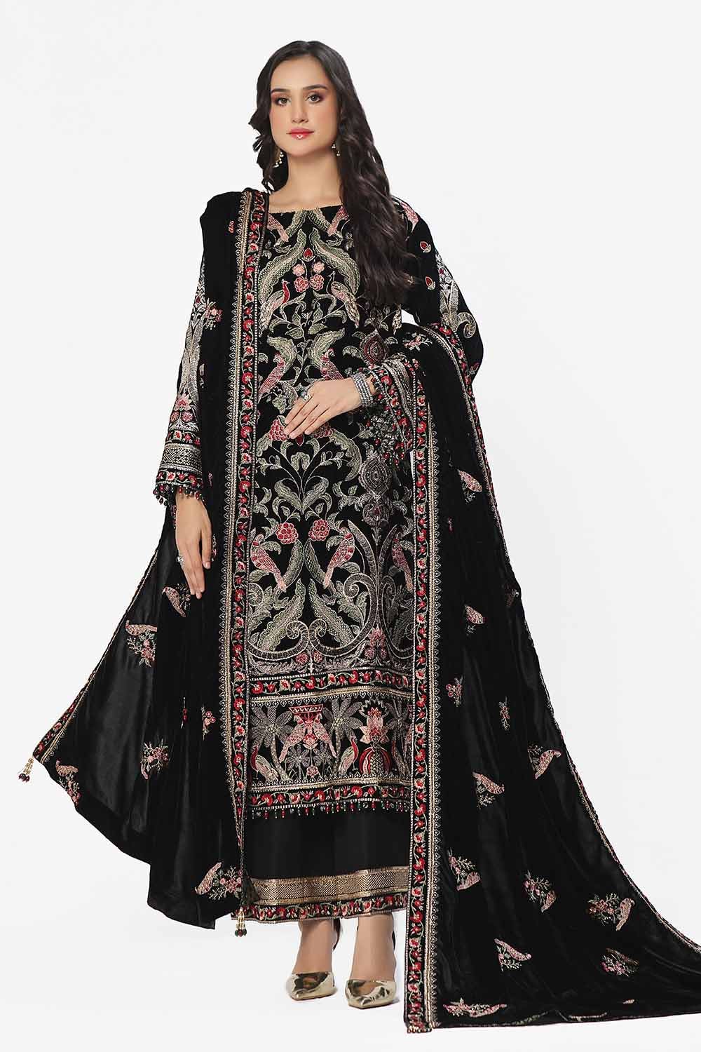 Gul Ahmed | Winter Collection 24 | Velvet Dupatta WV-42002 by Gul Ahmed - Designer Dress - Type: Ladies Clothes - Available at Libayah - 100% Original