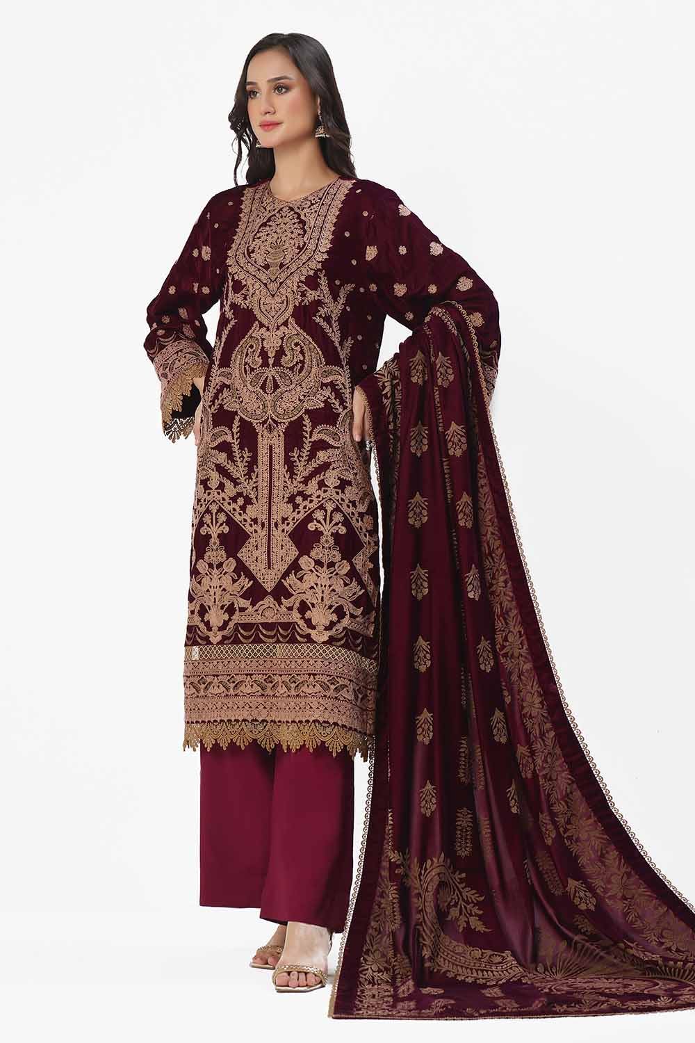 Gul Ahmed | Winter Collection 24 | Velvet Dupatta WV-42003 by Gul Ahmed - Designer Dress - Type: Ladies Clothes - Available at Libayah - 100% Original