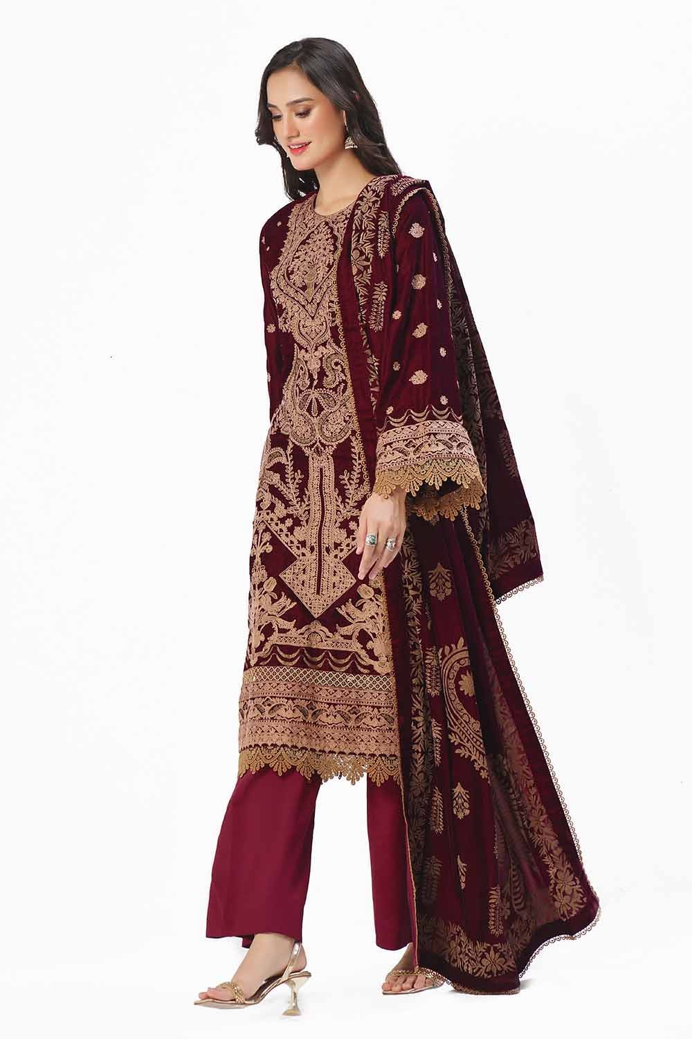 Gul Ahmed | Winter Collection 24 | Velvet Dupatta WV-42003 by Gul Ahmed - Designer Dress - Type: Ladies Clothes - Available at Libayah - 100% Original