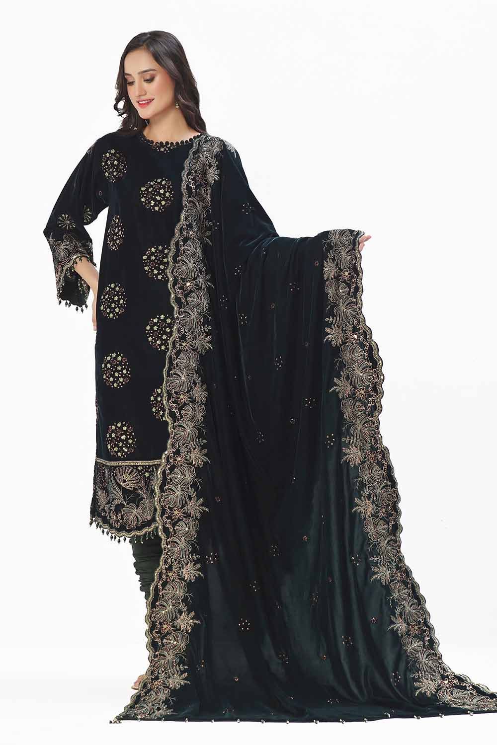 Gul Ahmed | Winter Collection 24 | Velvet Dupatta WV-42005 by Gul Ahmed - Designer Dress - Type: Ladies Clothes - Available at Libayah - 100% Original