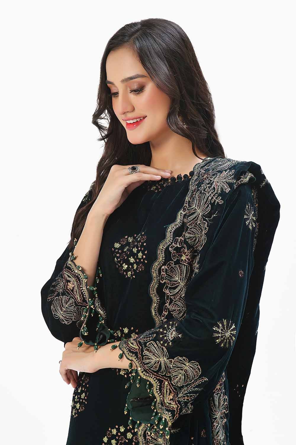 Gul Ahmed | Winter Collection 24 | Velvet Dupatta WV-42005 by Gul Ahmed - Designer Dress - Type: Ladies Clothes - Available at Libayah - 100% Original