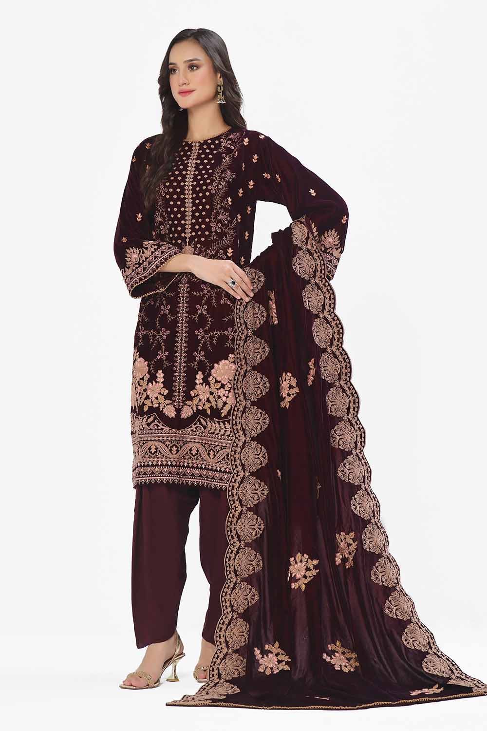 Gul Ahmed | Winter Collection 24 | Velvet Dupatta WV-42006 by Gul Ahmed - Designer Dress - Type: Ladies Clothes - Available at Libayah - 100% Original