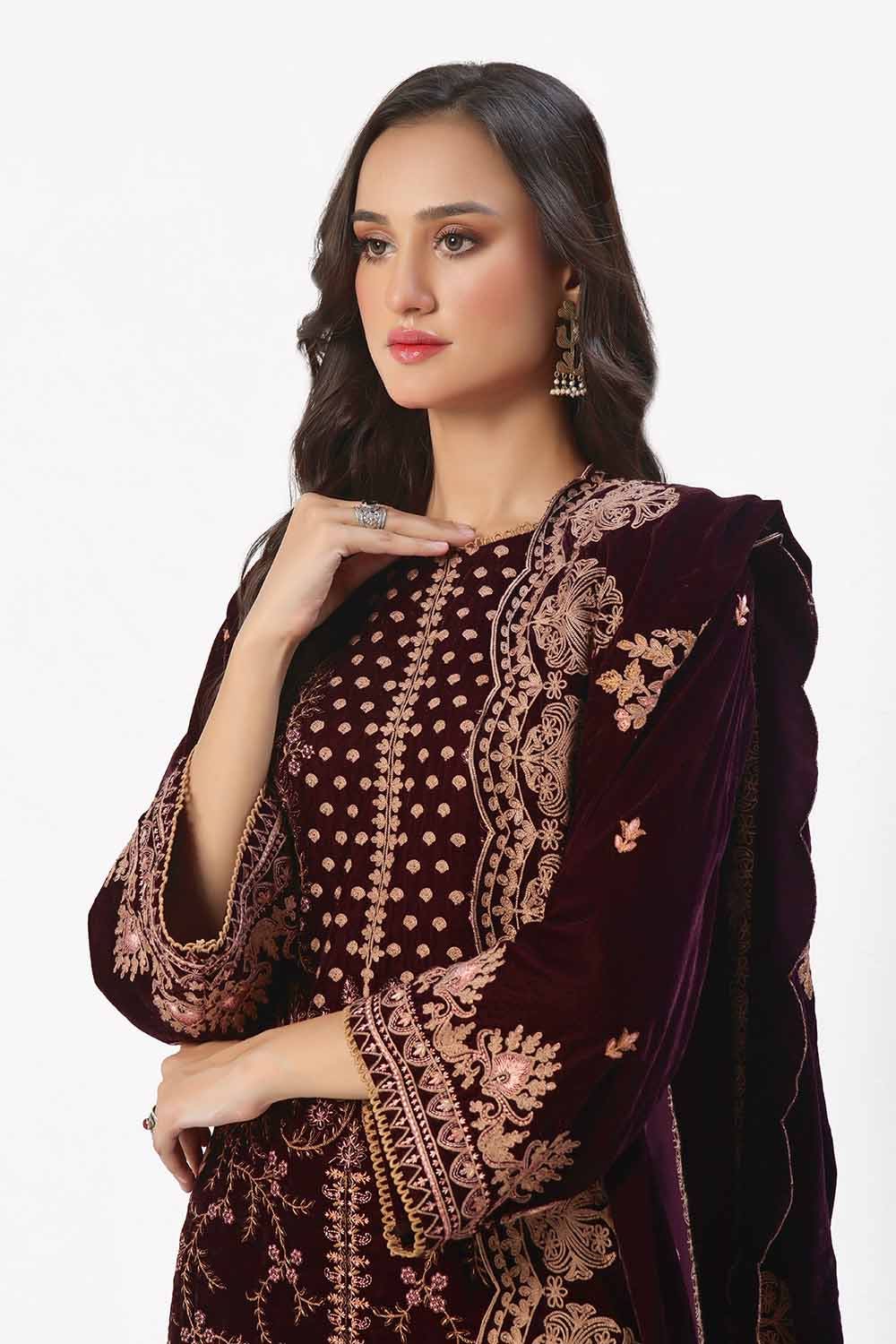 Gul Ahmed | Winter Collection 24 | Velvet Dupatta WV-42006 by Gul Ahmed - Designer Dress - Type: Ladies Clothes - Available at Libayah - 100% Original