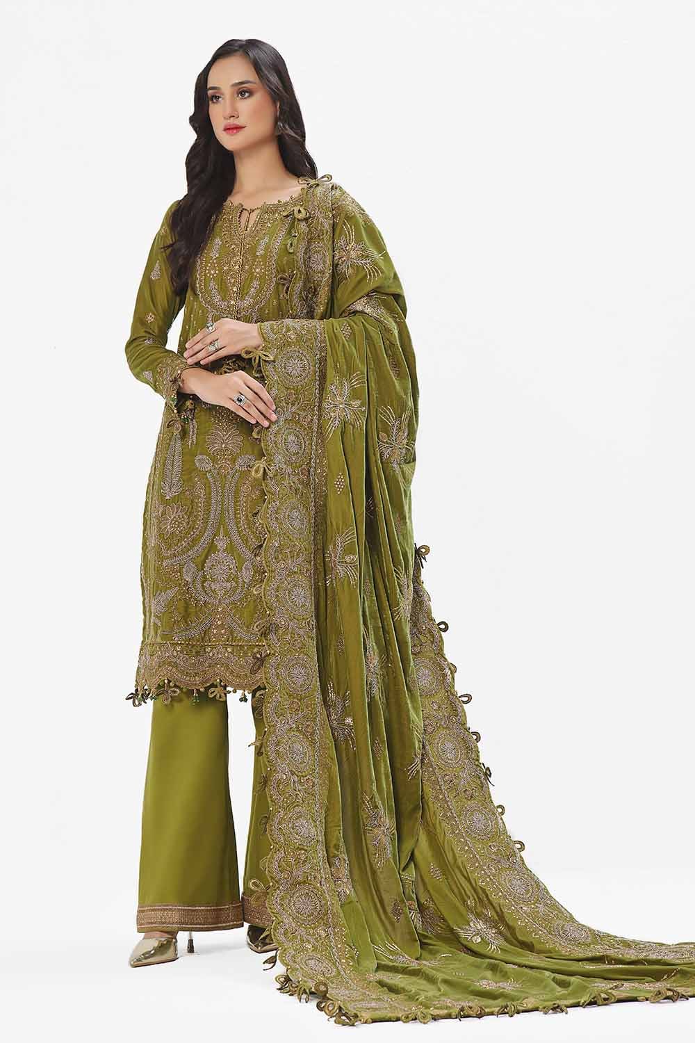 Gul Ahmed | Winter Collection 24 | Velvet Dupatta WV-42007 by Gul Ahmed - Designer Dress - Type: Ladies Clothes - Available at Libayah - 100% Original